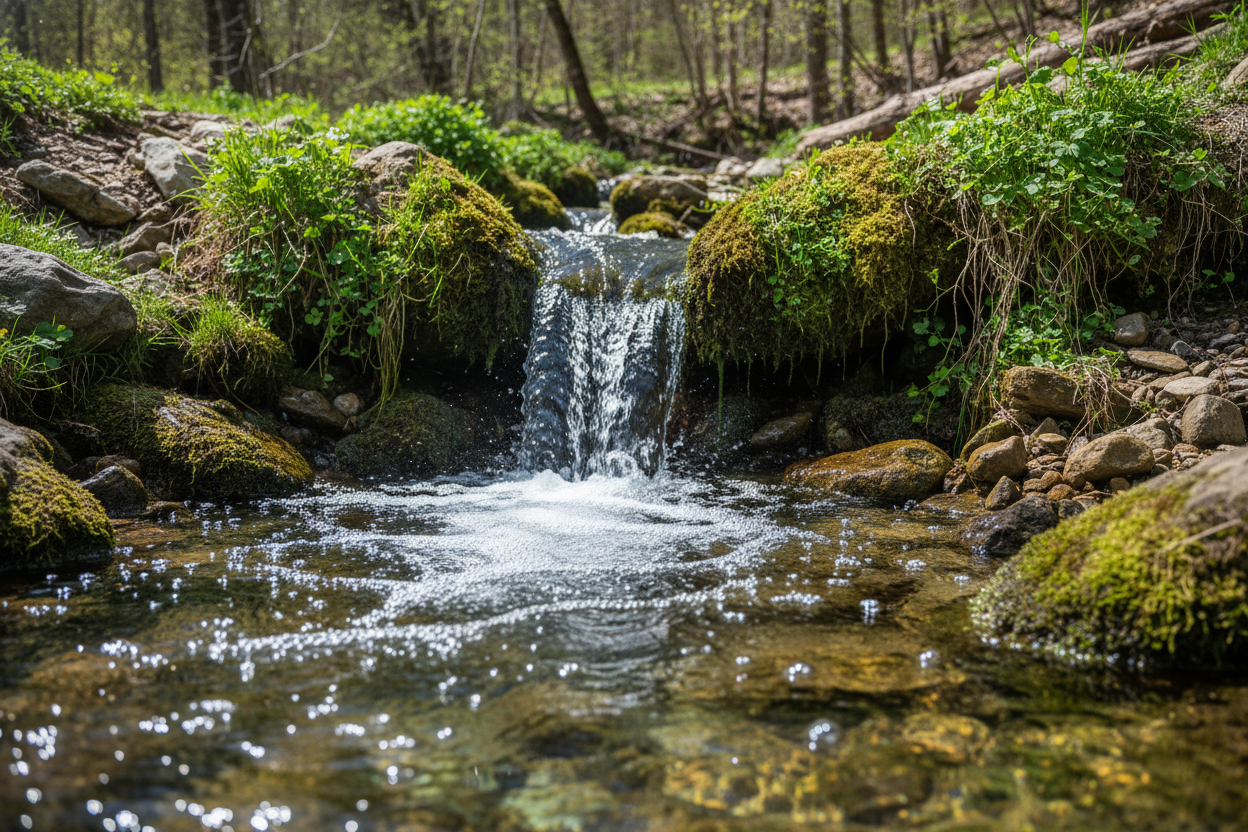 water coming out of fresh water spring